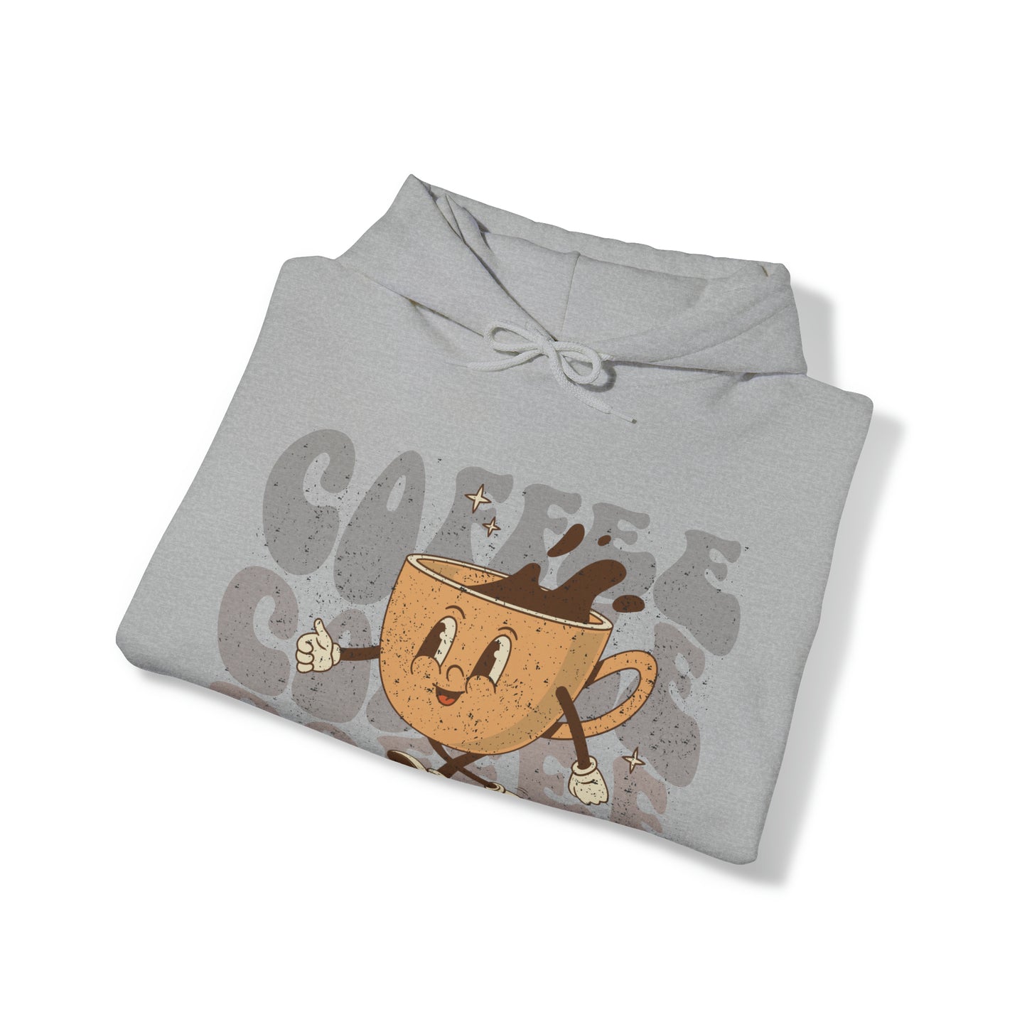 Retro Distressed Funny Cartoon Coffee Lovers Hooded Sweatshirt