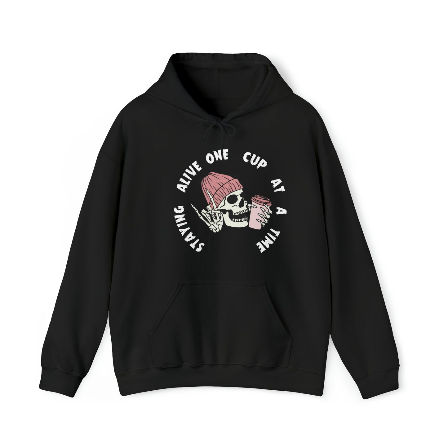 Staying Alive Skeleton Drinking Coffee Lovers Hooded Sweatshirt