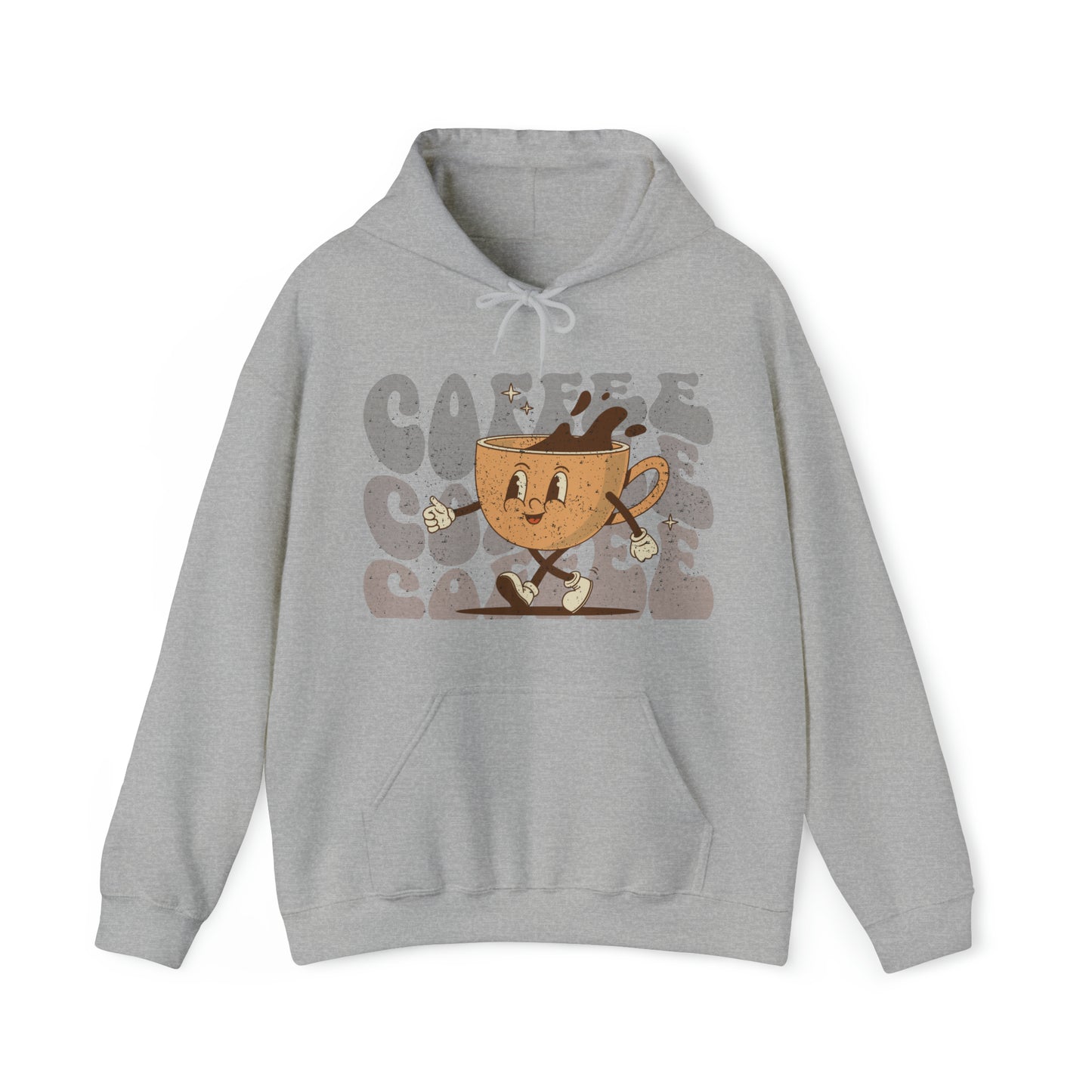 Retro Distressed Funny Cartoon Coffee Lovers Hooded Sweatshirt