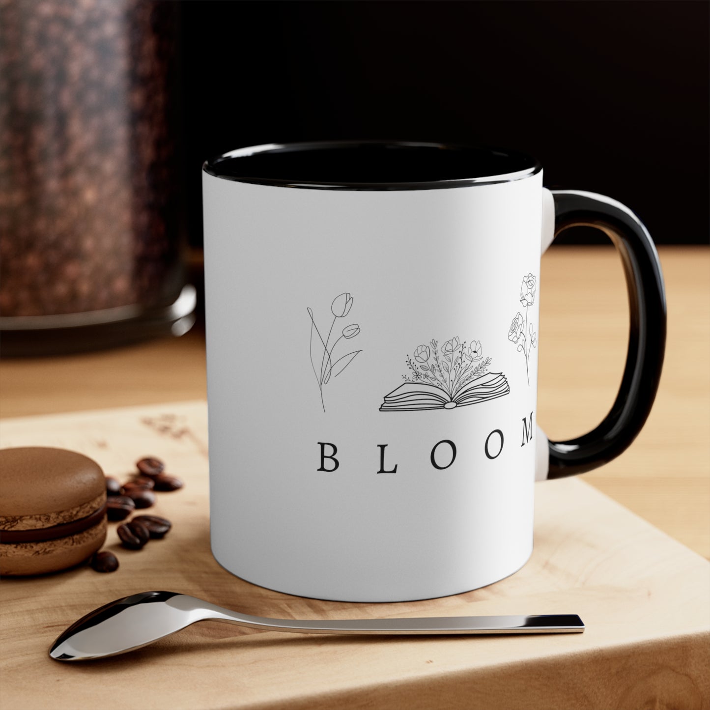 Bloom Flower and Book Colorful Accent Coffee Mug, 11oz