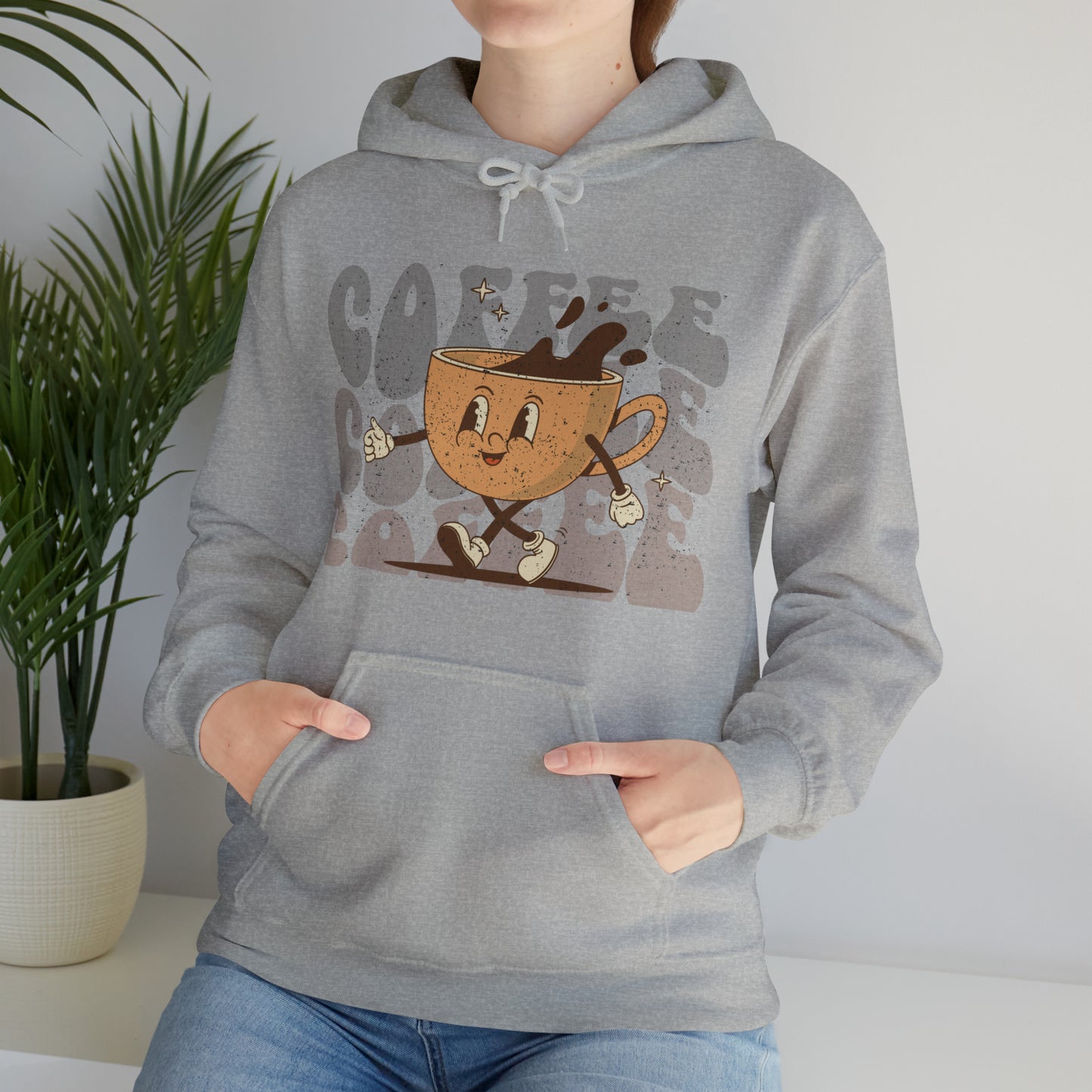 Retro Distressed Funny Cartoon Coffee Lovers Hooded Sweatshirt