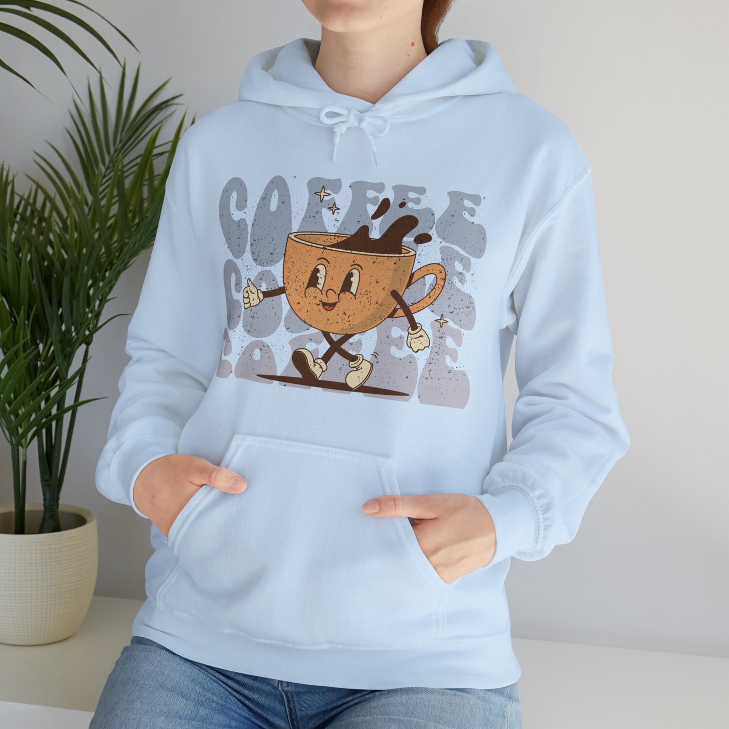 Retro Distressed Funny Cartoon Coffee Lovers Hooded Sweatshirt