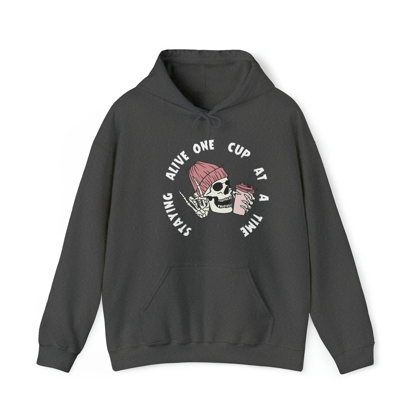 Staying Alive Skeleton Drinking Coffee Lovers Hooded Sweatshirt