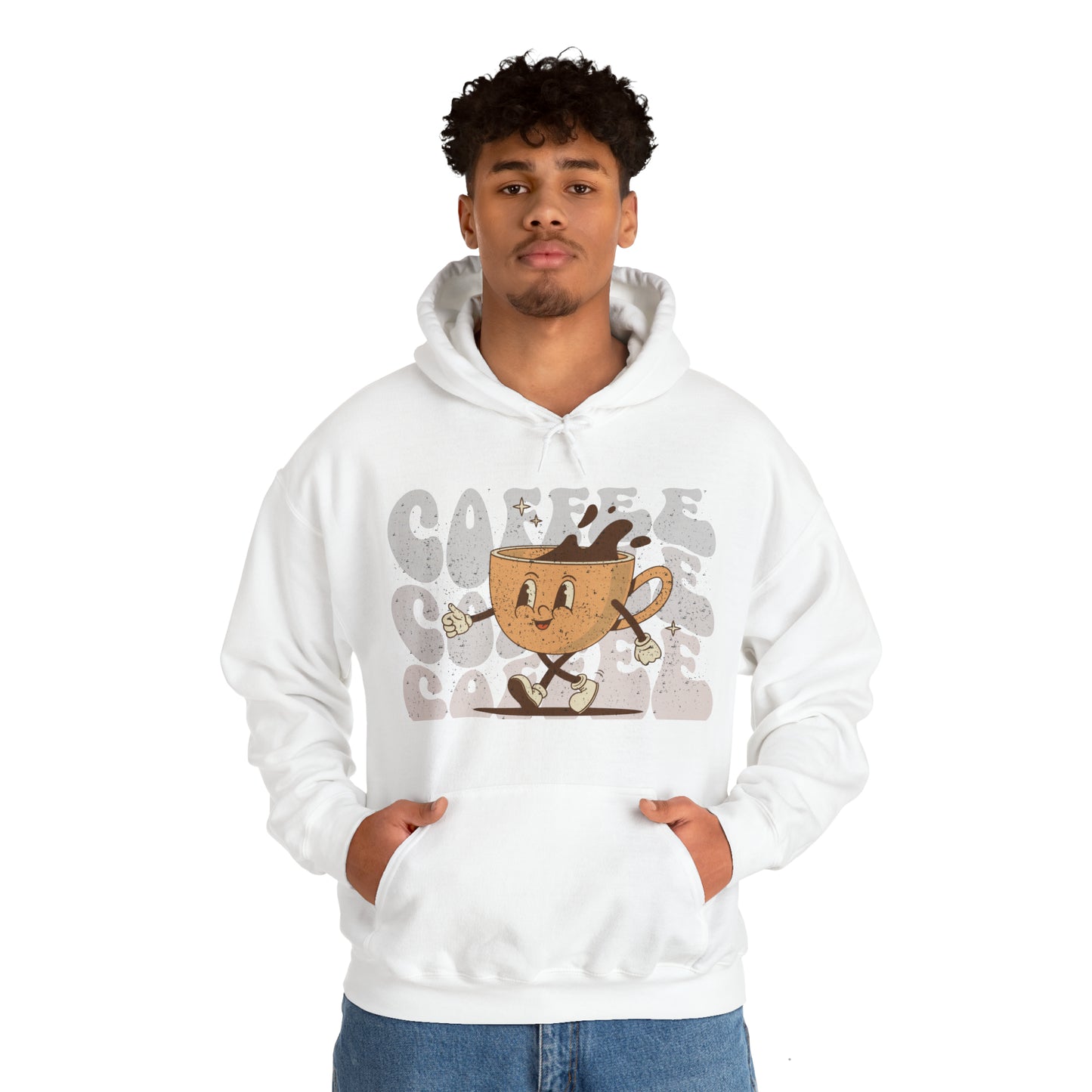 Retro Distressed Funny Cartoon Coffee Lovers Hooded Sweatshirt