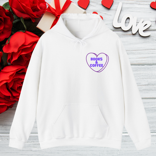 Cute Books and Coffee Heart Hooded Sweatshirt